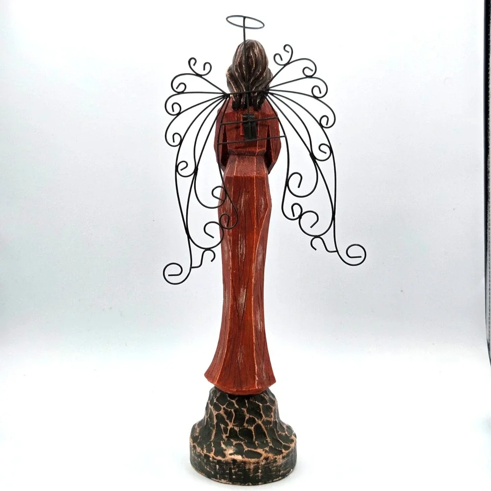 Southern Living At Home Santos Praying Angel Carved Wood Metal Wings Distressed